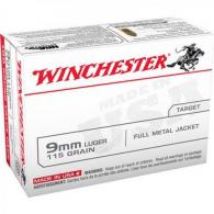 Main product image for Winchester Full Metal Jacket 9mm Ammo 115 gr 100 Round Box
