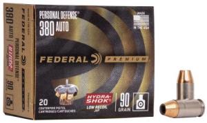 Federal Hydra-Shok Jacketed Hollow Point 20RD 90gr 380 Auto - PD380HS1H Federal Hydra-Shok Jacketed Hollow Point 20RD 90gr 380 Auto - PD380HS1H