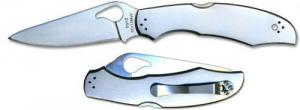 Spyderco Folding Knife w/Clip/Stainless Steel Handle/Plain E