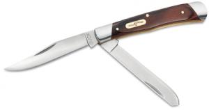 Large Trapper Folding Knife Two Steel Blades Woodgrain Handle 4 - 5842