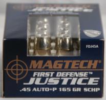 First Defense Justice .45 Auto165 Grain Solid Copper Hollow Poin - FDJ45A