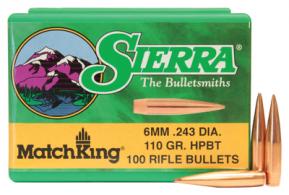 Match King .243 Diameter 110 Grain Hollow Point Boattail 100 Per Box - 1575