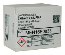 7.62x51mm NATO Full Metal Jacket 20 Rounds Per Box - MEN762A 7.62x51mm NATO Full Metal Jacket 20 Rounds Per Box - MEN762A