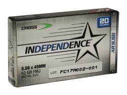 Independence Ball 5.56mm 62 Grain Full Metal Jacket Boattail - XM855I