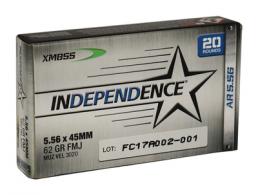 Independence Ball 5.56mm 62 Grain Full Metal Jacket Boattail - XM855I Independence Ball 5.56mm 62 Grain Full Metal Jacket Boattail - XM855I