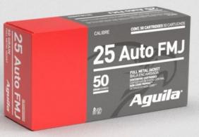 Aguila Ammunition 25 ACP, 50Gr, Full Metal Jacket, 50 rds Brass Casing - 25