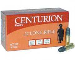 CENTURIAN .22 LR 40GR LEAD SOLID 50/100 HI VEL - AC22SP CENTURIAN .22 LR 40GR LEAD SOLID 50/100 HI VEL - AC22SP
