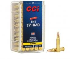 CCI Ammunition Varmint TNT Brass .17 HMR JHP 17-Grain 50-Rounds - 53 CCI Ammunition Varmint TNT Brass .17 HMR JHP 17-Grain 50-Rounds - 53