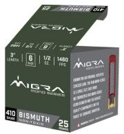 Migra Bismuth Mono Shotgun Ammo, 410 Gauge, 3, 11/16 oz, #6 Shot, 25 Rounds Migra Bismuth Mono Shotgun Ammo, 410 Gauge, 3, 11/16 oz, #6 Shot, 25 Rounds