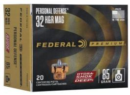 Federal Premium Hydra-Shok Deep Ammo, 32H&R, 85 Grain, Jacketed Hollow Point, 20 Rounds - P32HRHSD1