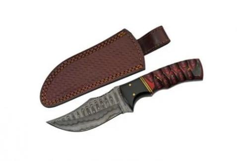 Rite Edge Buffalo Horn/Twisted Damascus w/Sheath Fixed Blade Knife - DM1288