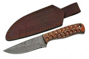 SZCO Rite Edge 4" Red Twisted Wood Hunter Damascus W/Sheath - DM1292