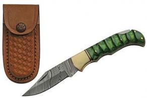 SZCO RITE EDGE 3" GREEN GROOVED WOOD DAMASCUS LOCKBACK - DM1303GN SZCO RITE EDGE 3" GREEN GROOVED WOOD DAMASCUS LOCKBACK - DM1303GN