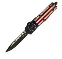 Templar Knife Full Betsy Ross Flag OTF Knife 3.5" Black SS Plain Drop Point - LBRF331