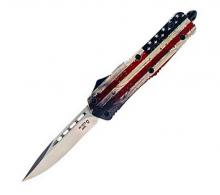 Templar Knife Full Wood US Flag OTF Knife 3.5" Silver SS Plain Drop Point Blade - LWUS332