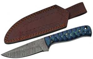 SZCO Rite Edge SZCO RITE EDGE 4" BLUE TWISTED WOOD HUNTER DAMASCUS W/SHTH - DM1290 SZCO Rite Edge SZCO RITE EDGE 4" BLUE TWISTED WOOD HUNTER DAMASCUS W/SHTH - DM1290