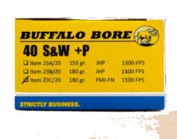 BUFFLO BR 40SW+P 180GR FMJ-FN 20/240 - 23C/20 BUFFLO BR 40SW+P 180GR FMJ-FN 20/240 - 23C/20