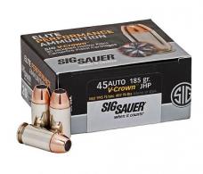 Sig Sauer AMMO V-CROWN 45 ACP 185GR JHP 20RD BOX - E45AP020