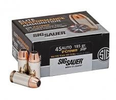 Sig Sauer AMMO V-CROWN 45 ACP 185GR JHP 20RD BOX - E45AP020 Sig Sauer AMMO V-CROWN 45 ACP 185GR JHP 20RD BOX - E45AP020