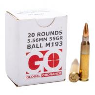 Global Ordnance M193, 556NATO, 55 Grain, Full Metal Jacket, 20 Round Box - GO850003223346