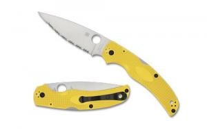 Spyderco, Native Chief Lightweight Salt, Folding Knife, SpyderEdge Serrated Blade, Yellow FRN Handle, Satin Finish, Silver - C244SYL
