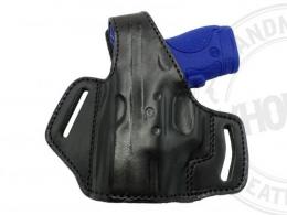 BLACK / LEFT OWB Thumb Break Leather Belt Holster Fits Glock 43 w/ Crimson Trace - 5MYH105LP