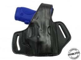 BLACK / RIGHT OWB Thumb Break Leather Belt Holster Fits Glock 43 w/ Crimson Trace - 49MYH105LP_BL