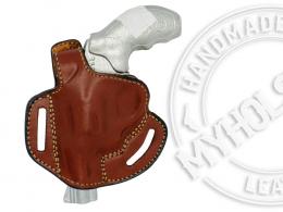Left / Brown Smith & Wesson Model 60 OWB Thumb Break Right Hand Leather Belt Holster - 56MYH105LP_BR_LH