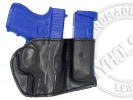BLACK / RIGHT For Glock 26 Holster and Mag Pouch Combo - OWB Leather Belt Holster - 7MYH107LP_BL
