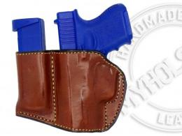 BLACK / LEFT For Glock 26 Holster and Mag Pouch Combo - OWB Leather Belt Holster - 7MYH107LP_BL_LH