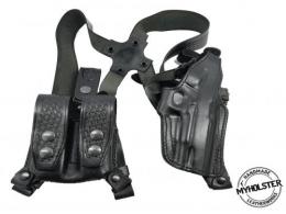 Black Shoulder Holster System with Double Mag Pouch for 1911 semi-autos - 8MYH114SH_BL