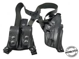 Black Shoulder Holster System with Double Mag Pouch for 1911 semi-autos - 8MYH114SH_BL Black Shoulder Holster System with Double Mag Pouch for 1911 semi-autos - 8MYH114SH_BL