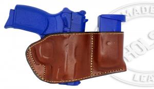 BROWN / RIGHT For Glock 45 Holster and Mag Pouch Combo | OWB Leather Belt Holster - 7MYH107LP_BR