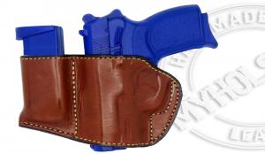 BROWN / LEFT For Glock 45 Holster and Mag Pouch Combo | OWB Leather Belt Holster - 7MYH107LP_BR_LH