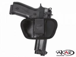 Black IWB/OWB Leather Belt Holster | Compact Concealed Carry Compatible w/ For Glock 19 - IC5146_LG_BL