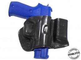 Black Holster and Mag Pouch Combo - OWB Leather Belt Holster Fits Sig Sauer P226R DAK W/RAILS - 55MYH107LP_BL