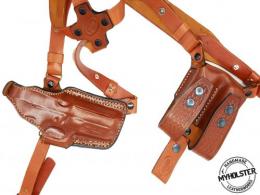 Brown Premium Leather Shoulder Holster System  Horizontal Carry  Double Mag Pouch Compatible w/ Sig Sauer P226R DAK W/R - 55MYH114_SH_ BR