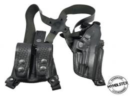 Black Premium Leather Shoulder Holster System  Horizontal Carry  Double Mag Pouch Compatible w/ Sig Sauer SP2022 - 50MYH114_SH_Bl