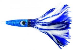 C&H Wahoo Whacker Feather Trolling Lure, Blue/White Feather Skirt, 10 in