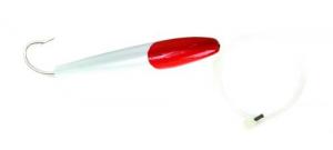 Sea Striker 491 Rigged Cedar Plug 4", 8/0 Hook, 8 ft 100 Lb Mono Leader, Red Head/White Body - 491