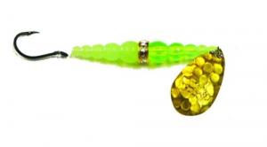 Mack's Lure Wedding Ring Classic Original Spinner, #6 Hook, 48" Leader, Hammered Brass Blade/Flo Chartreuse Bead - 09121