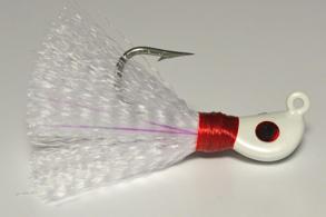 Hookup Syntail X Pompano Jig, 1/4 Oz, White/Red/White, 2/Pack, 2/0 Mustad Duratin Hook - 212-03