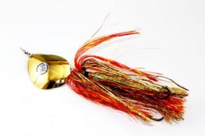 Musky Mayhem Double Showgirl Musky Spinner, 1.6oz, 7.5", 7/0 Hook, Lazer Cranberry - DS064