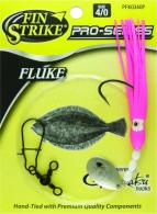 Fin Strike ProSeries Fluke Rig Shiner Hook Blk w/Upturned Eye Pnk Squid Skirt Sinker Snap Sz4/0 - PFK0340P