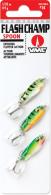 VMC Flash Champ Spoon Kit, 3/4", 1/32 oz, Sz 14 Treble, Yellow Perch, Perch, Emerald Shiner, 3pk - FCS132L3