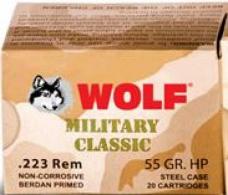 Wolf Military Classic Ammo 223 Remington 55gr Full Metal Jacket 20 Round Box