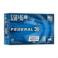 FEDERAL VARMINT & PREDATOR 5.56X45MM AMMO 50GR JHP 20RD BOX