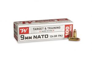 WINCHESTER TARGET & TRAINING 9MM NATO AMMO 124gr FMJ 100RD BOX - W9NATOVP WINCHESTER TARGET & TRAINING 9MM NATO AMMO 124gr FMJ 100RD BOX - W9NATOVP