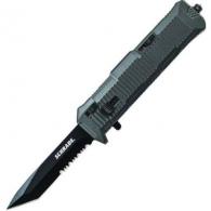 OTF Assist, Finger Actuator, Black 40% Serrated Tanto Blade AUS-8 Steel.