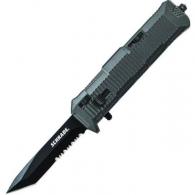 OTF Assist, Finger Actuator, Black 40% Serrated Tanto Blade AUS-8 Steel. - SCHOTF8TBS OTF Assist, Finger Actuator, Black 40% Serrated Tanto Blade AUS-8 Steel. - SCHOTF8TBS